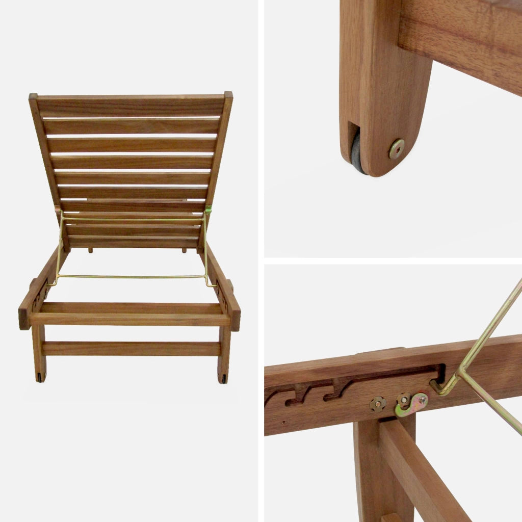 Set 2 lettini prendisole in legno multiposizione, verde kaki
