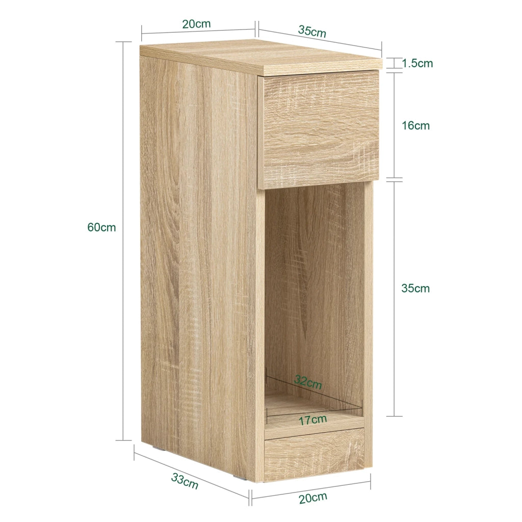 Comodino con cassetto per letto a molle 20x60x35 cm Naturale FBT111-N