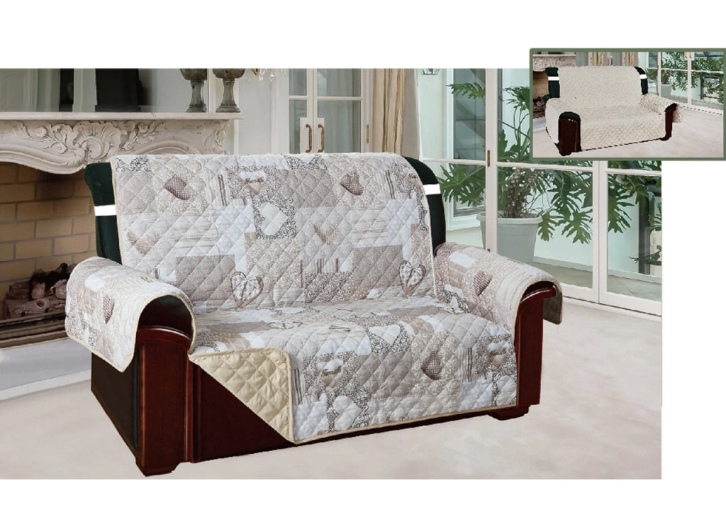 Copridivano E Copripoltrona Trapuntato Reversibile Modello Kino Colore Beige - 2 Posti - Beige
