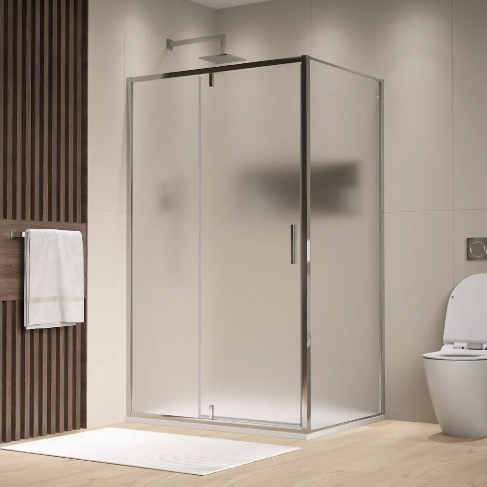 Box doccia cromato 130x80 cm con anta a battente con cerniere da 130cm e parete fissa da 80cm vetro 6mm opaco anticalcare h190 | Lerici