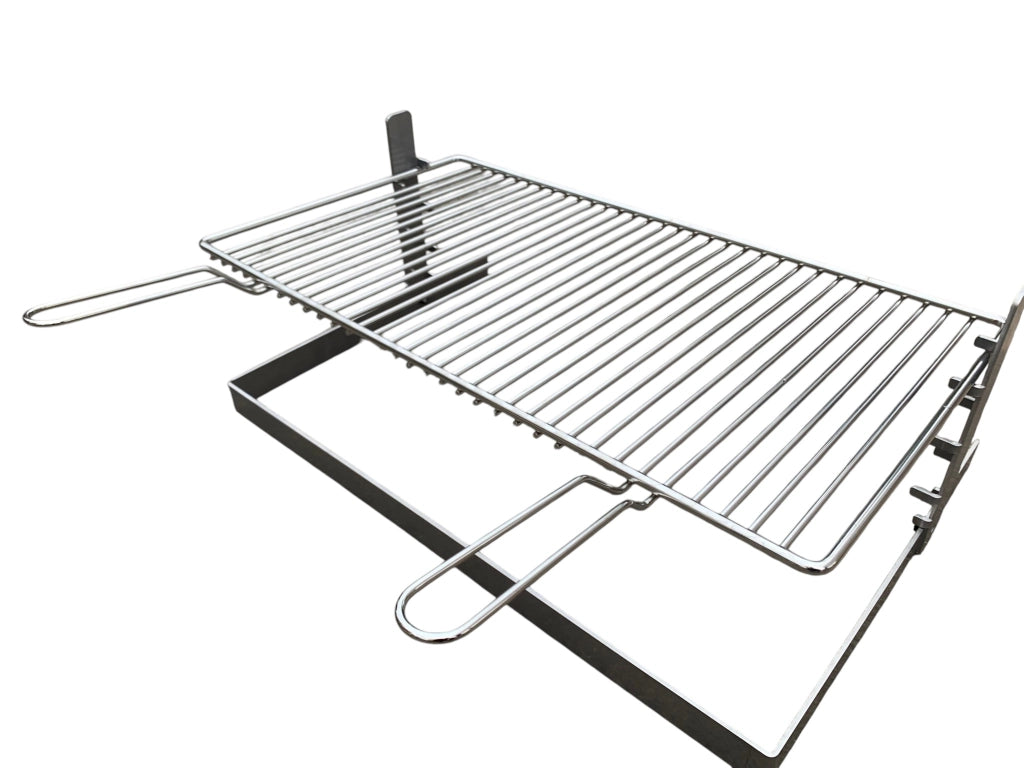 Griglia per Barbecue e Camino in Acciaio Cromato, Regolabile in Altezza, Struttura in Ferro, per Carne Pesce e Verdure 70x45 cm