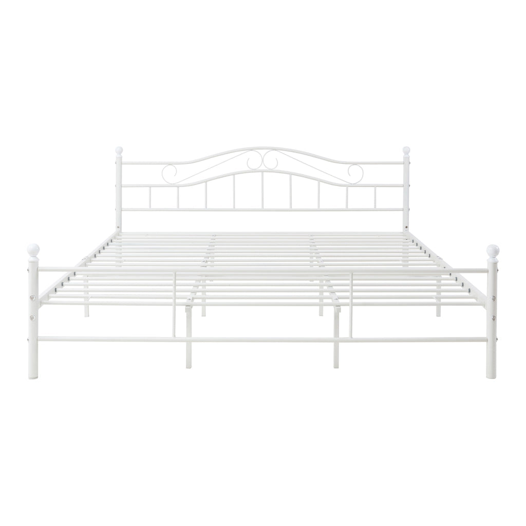 Letto Doppio Florenz in Acciaio con Testiera Decorativa e Materasso 180 x 200 cm Bianco [en.casa]