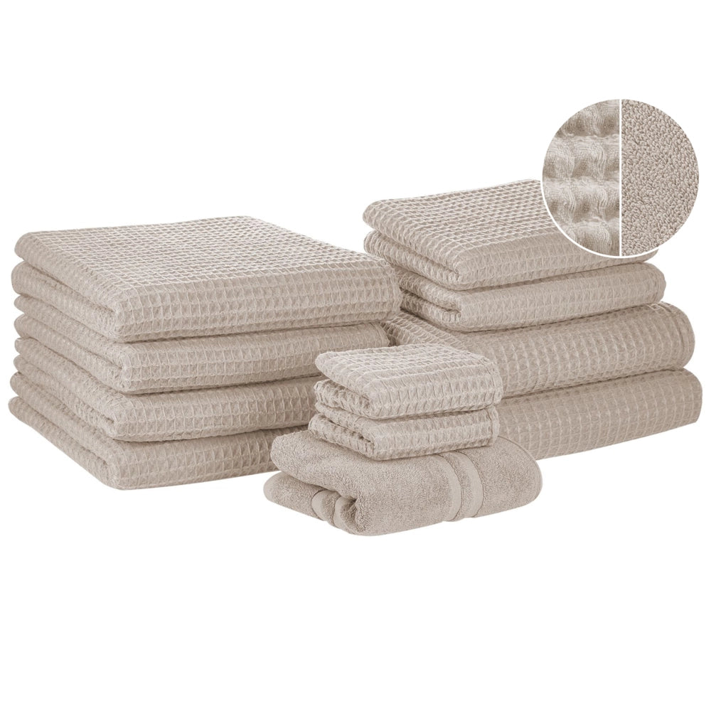 Set di 11 asciugamani Telo da bagno e tappetino da bagno per ospiti in cotone beige