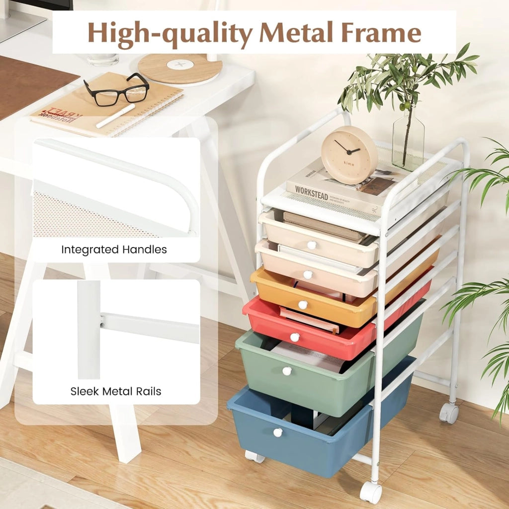 Carrello con 6 cassetti impilabili, carrello per cassetti, carrello da cucina con ruote bloccabili, carrello portaoggetti, carrello in metallo, per cucina, ufficio (colorato)