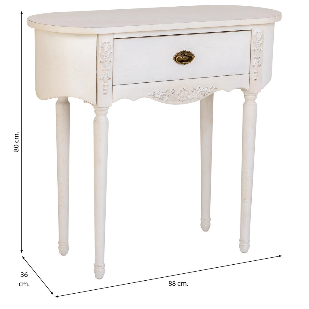 Console in legno laccato bianco invecchiato 88x36x80h cm