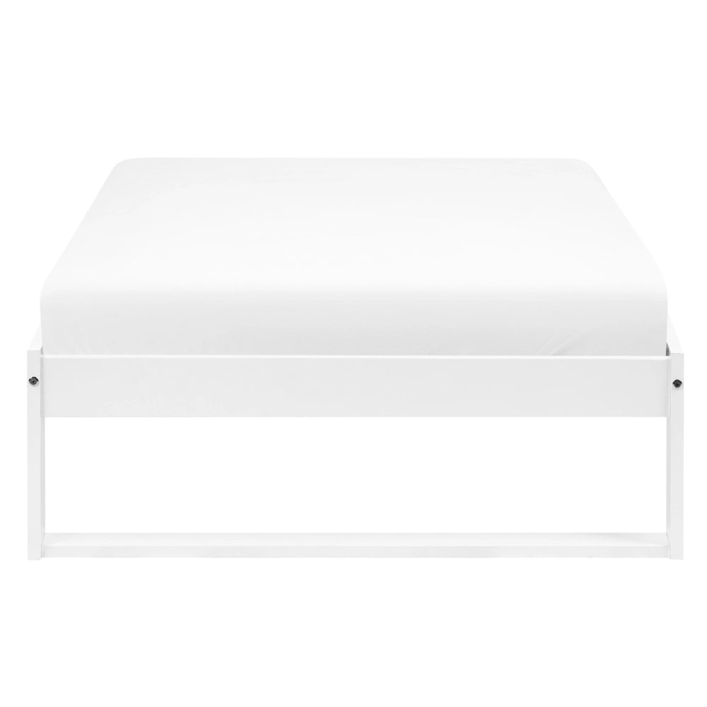Letto singolo bianco in legno di pino 90 x 200 cm con 3 gambe, senza testiera, stile minimalista