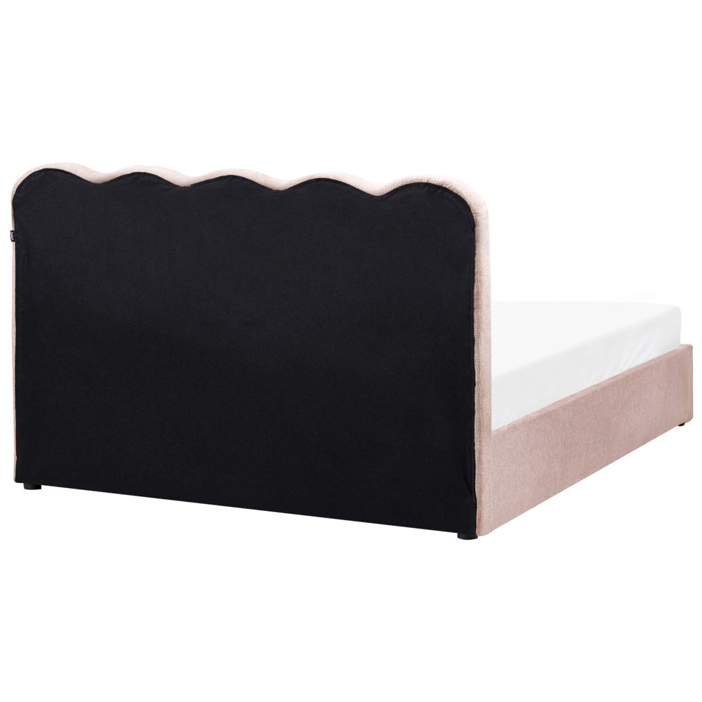 Letto in tessuto rosa pastello 160 x 200 cm contenitore elevabile con testiera e rete a doghe