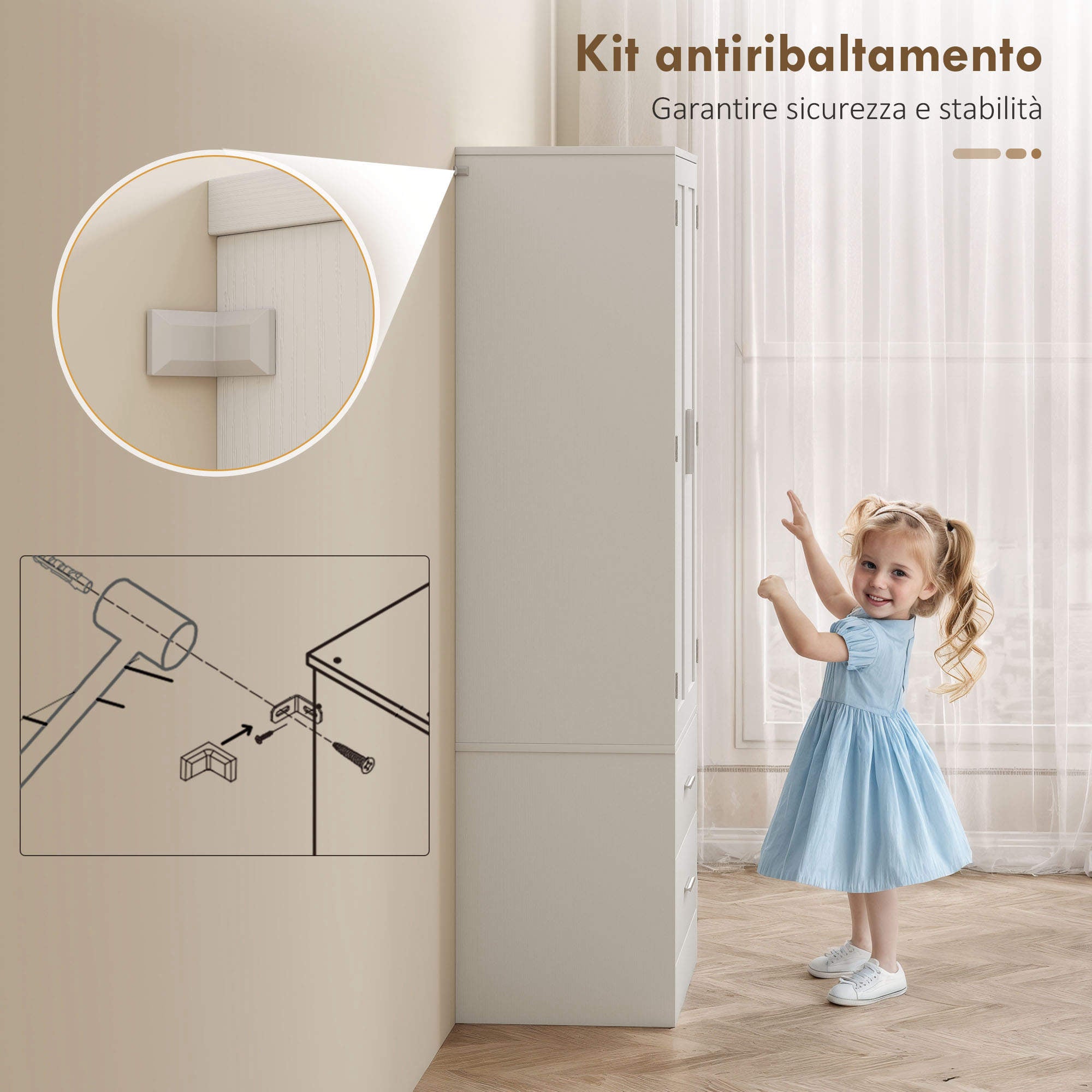 Credenza da Cucina 60x40x159 cm con Armadietto con 8 Ripiani Portaspezie e 2 Cassetti Bianco