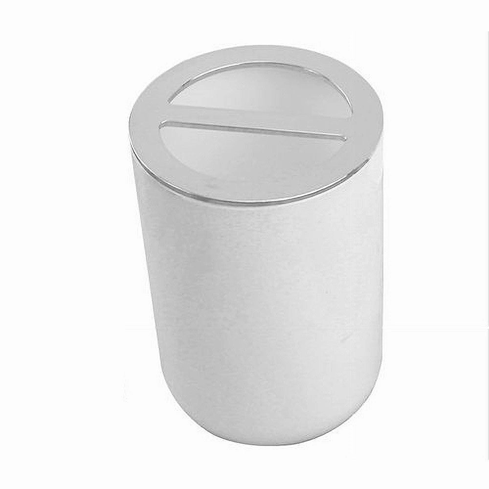 Trade Shop - Porta Spazzolini Bicchiere Accessorio Per Arredo Bagno 2 Fori Bianco Silver 69462 -