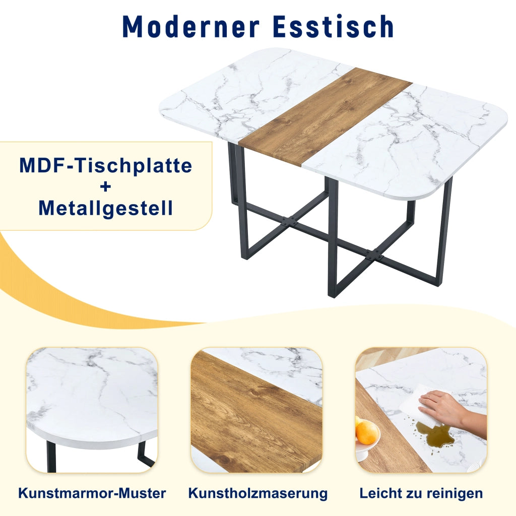 Tavolo da pranzo allungabile con 4 sedie salvaspazio, struttura in MDF e metallo, per cucina e soggiorno, bianco e nero