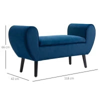 Panca Contenitore Imbottita per Interno in Tessuto Vellutato con Braccioli, 118x42x66cm - Blu