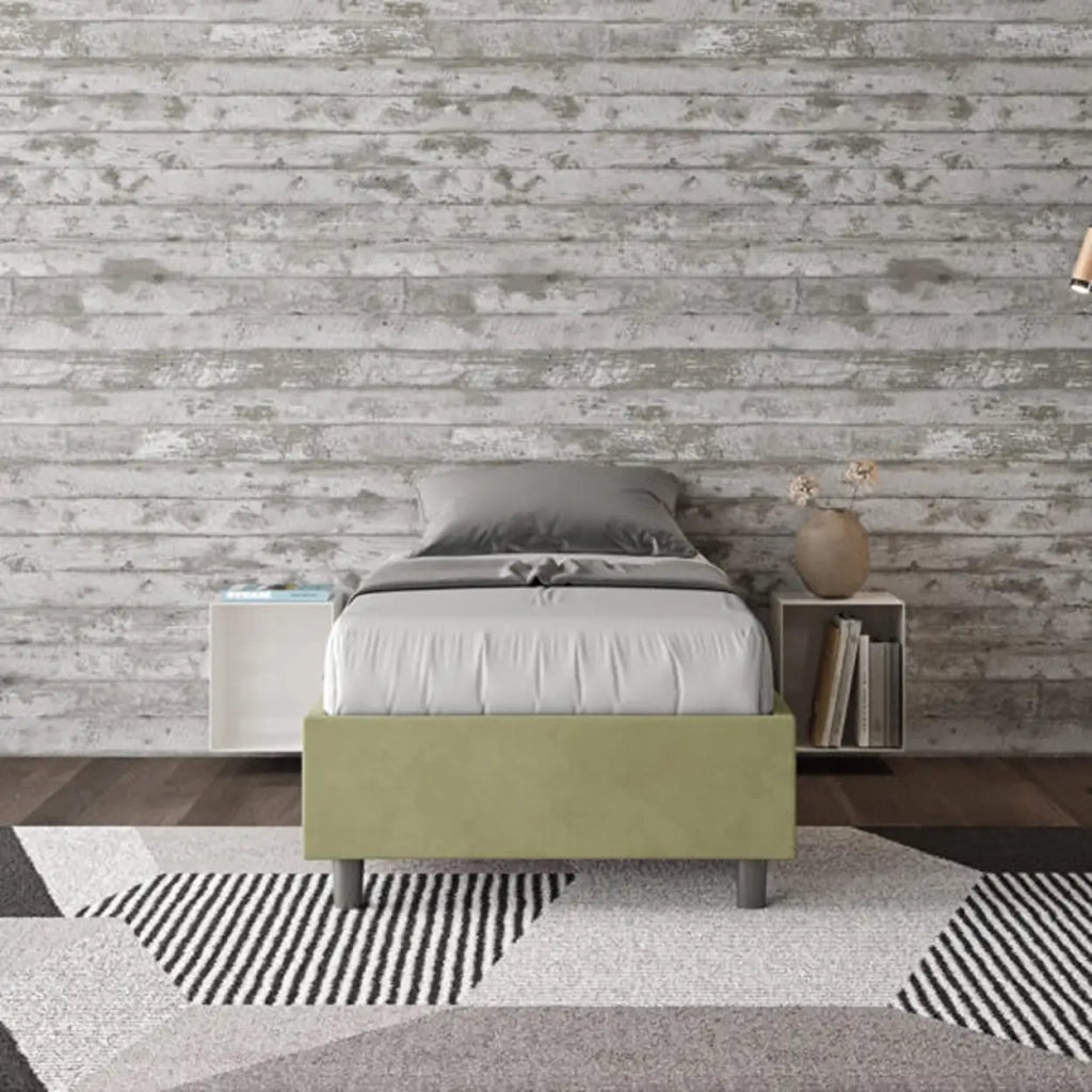 Letto singolo senza rete imbottito 80x200 microfibra tè verde Azelia