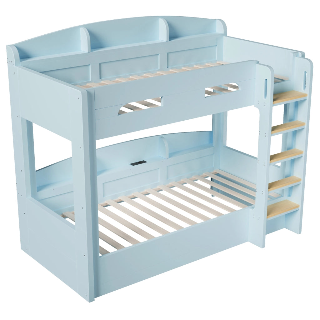 Letto a castello con letto inferiore e presa USB, 90 x 200 cm, azzurro