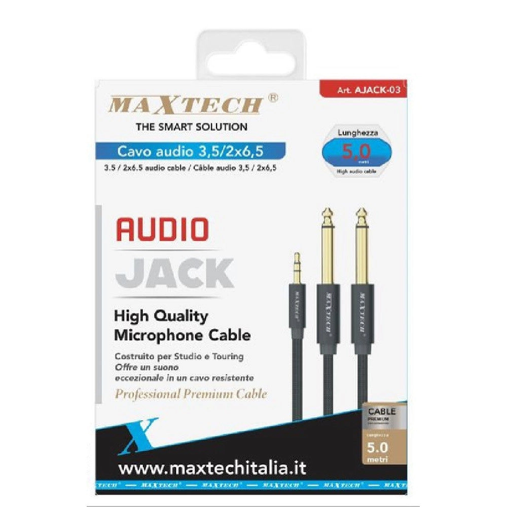 Trade Shop - Cavo Audio Aux 3.5mm Maschio A Doppio Cavo Jack 6.5mm Maschio Mono 5mt Ajack-03 -