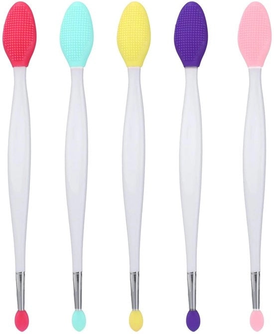 Kit di spazzolatura per le labbra - 5 pezzi - Applicatore 2 in 1 - Strumento per il trucco morbido - Cura della pelle labiale - Dimensioni: 17x1,9cm