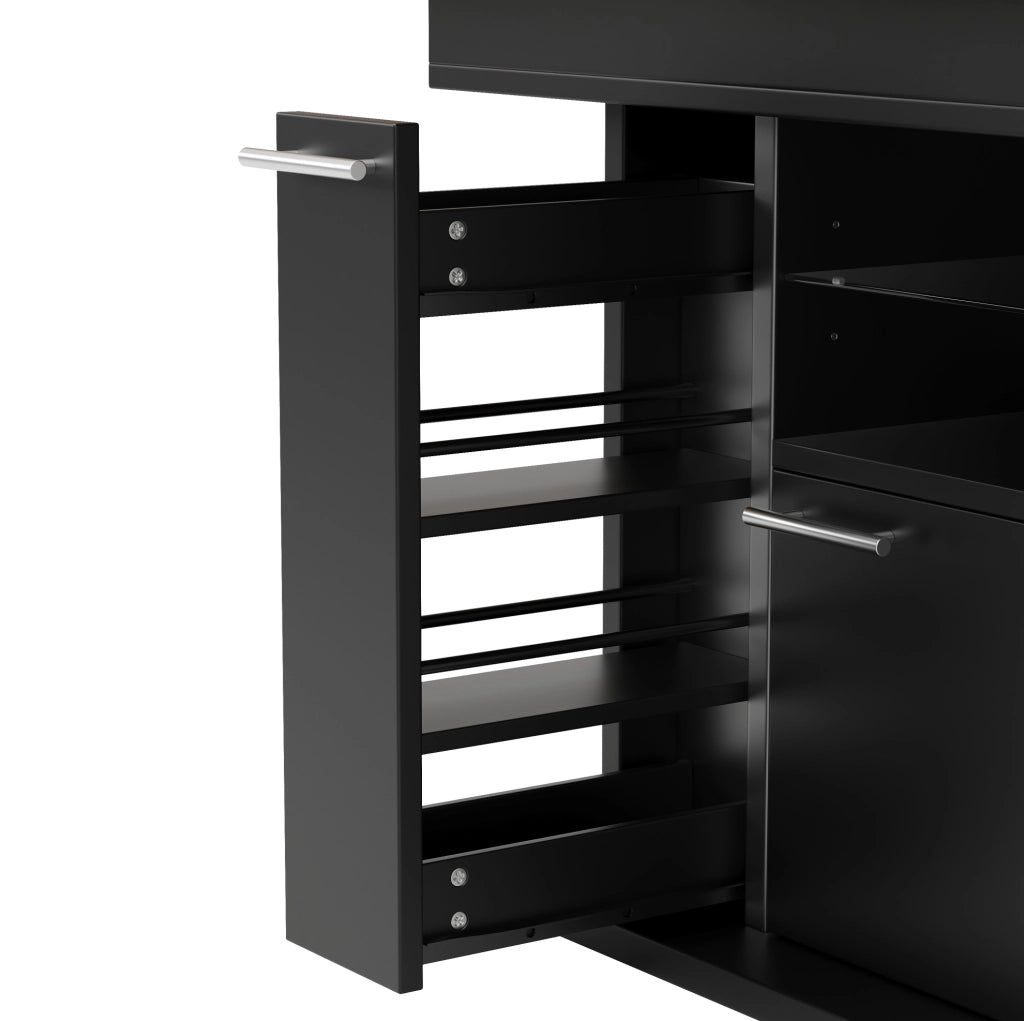 Tavolo da pranzo allungabile con LED multicolore e vano contenitore, MDF nero