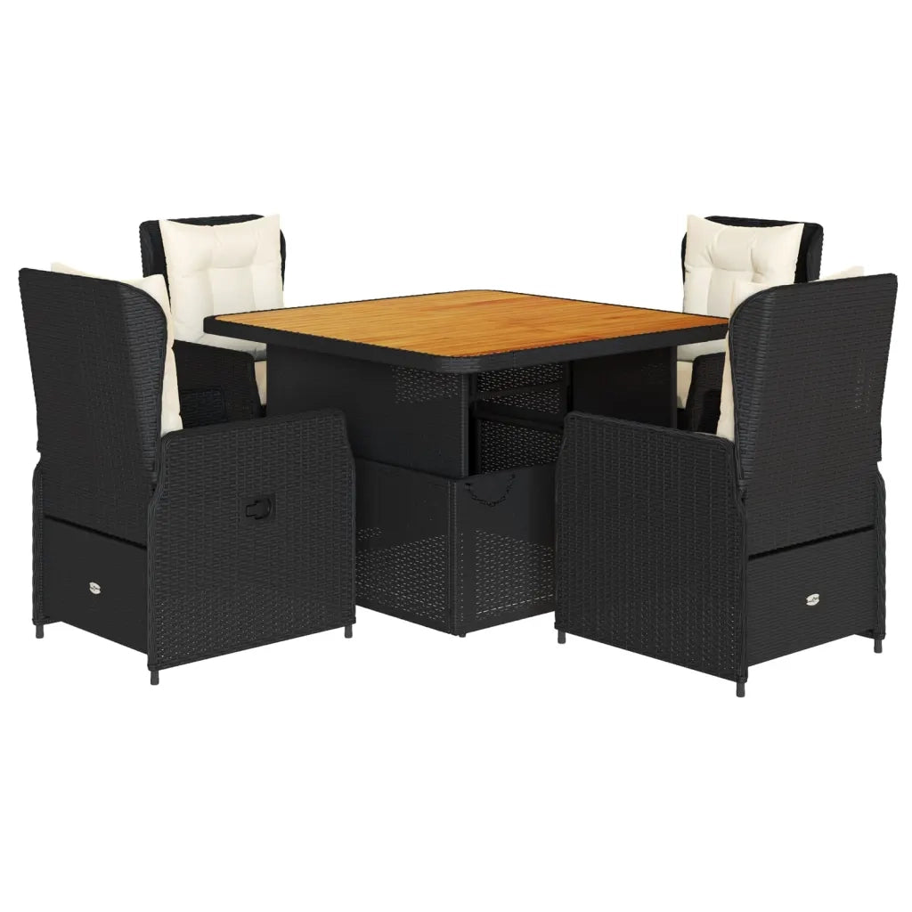 Set da Pranzo da Giardino 5 pz Nero con Cuscini in Polyrattan 3262767