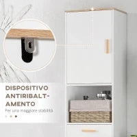 kleankin Mobile Bagno Salvaspazio in Legno, Mobile a Colonna con Armadietti e Cassetto, 39x30x180cm, Bianco