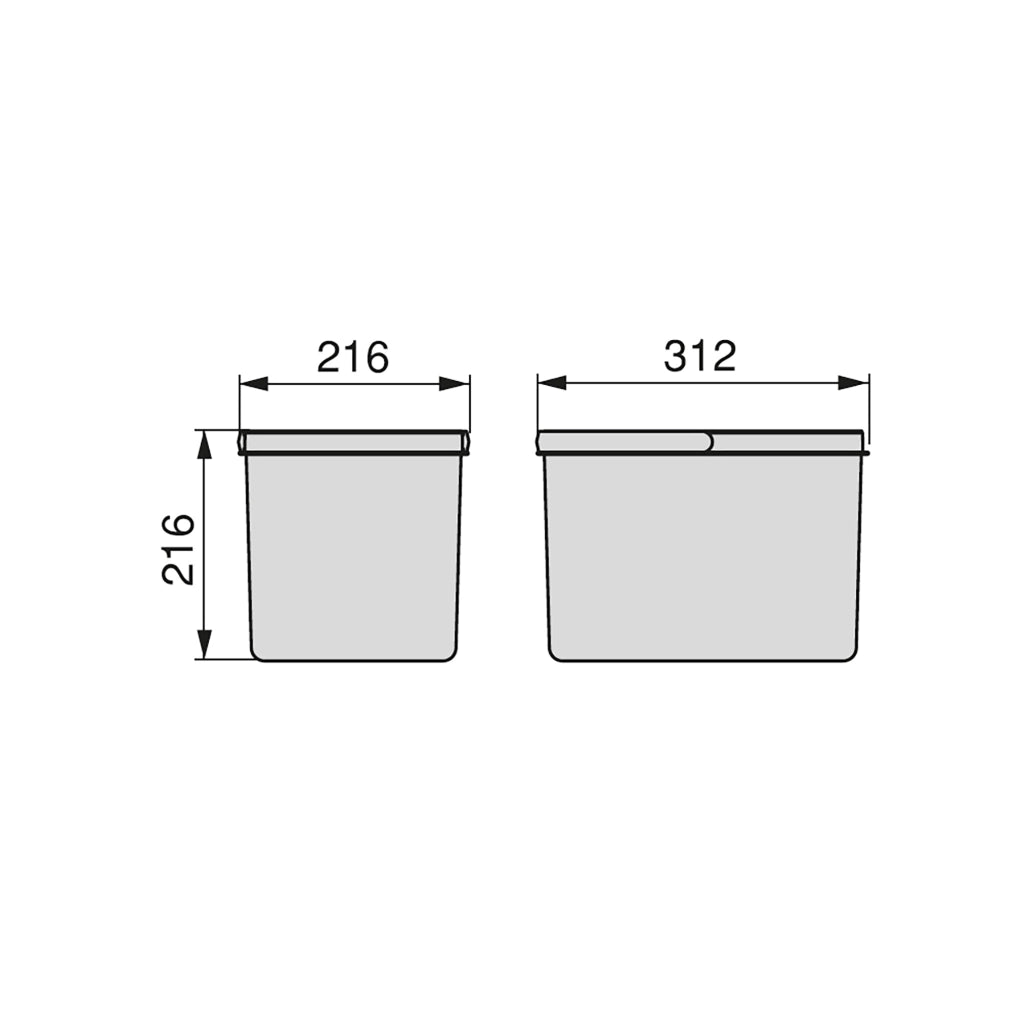 Pattumiera Differenziata Contenitore per Cassettone 31,2x21,6 cm H21,6 cm Emuca Grigio antracite