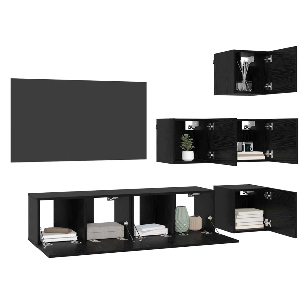 Set mobile TV 6 pz-Credenza per TV 60 x 30 x 30 cm Rovere Nero
