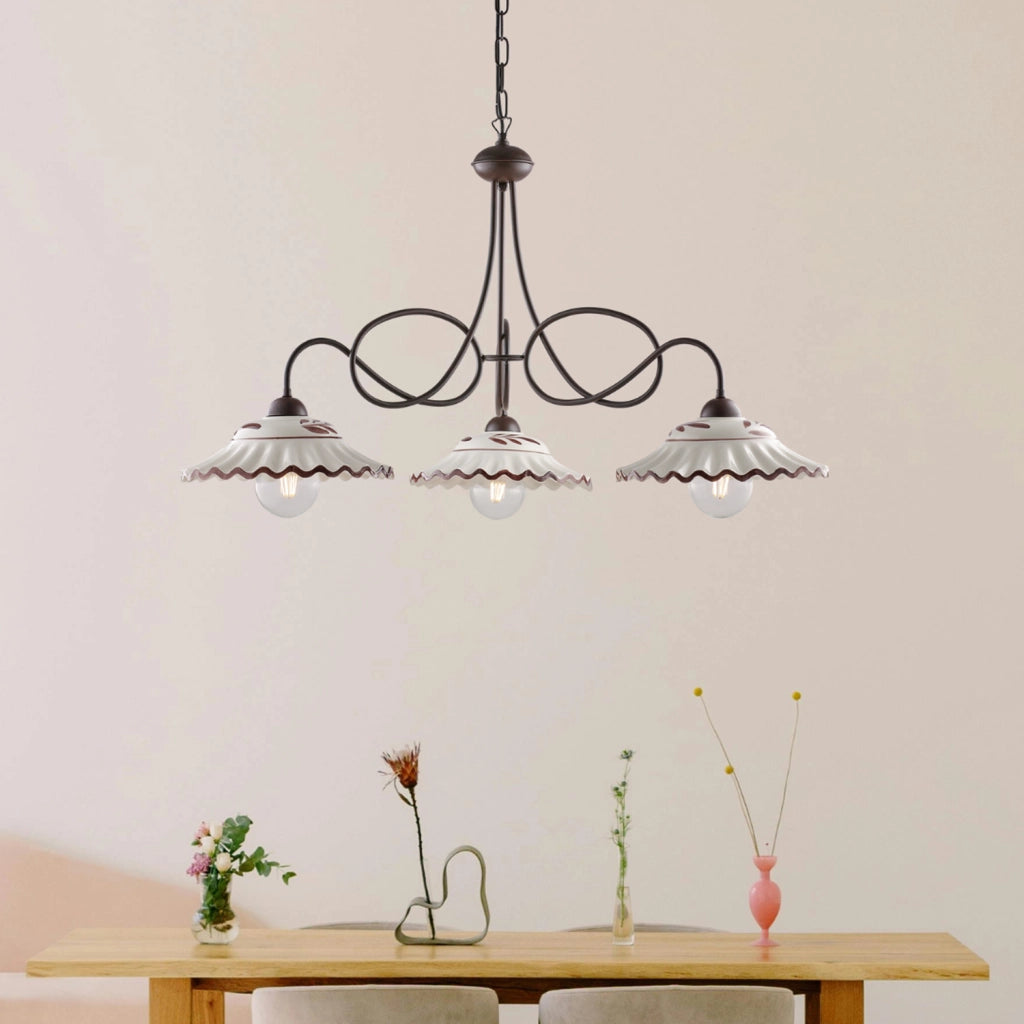 Lampadario Country Chic Bistrot 3 Luci Ruggine Con Ceramica Vietrese