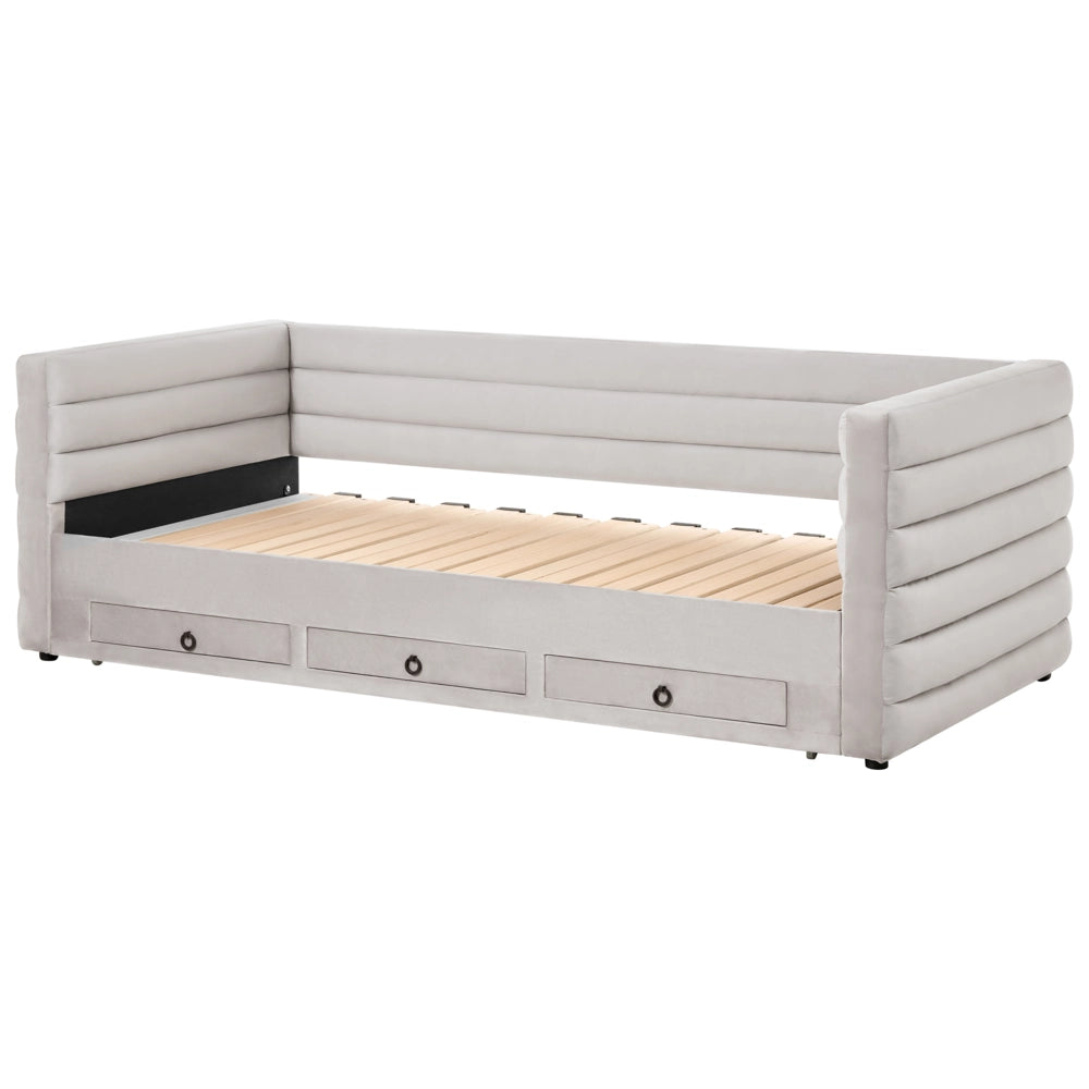 Letto estraibile in velluto grigio 90/180 x 200 cm con cassetti imbottito trapuntato letto da giorno glamour