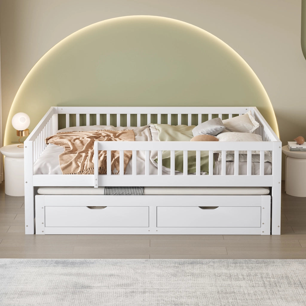 LETTO Multifunzionale 140x200 cm Bianco con letto estraibile e 2 cassetti