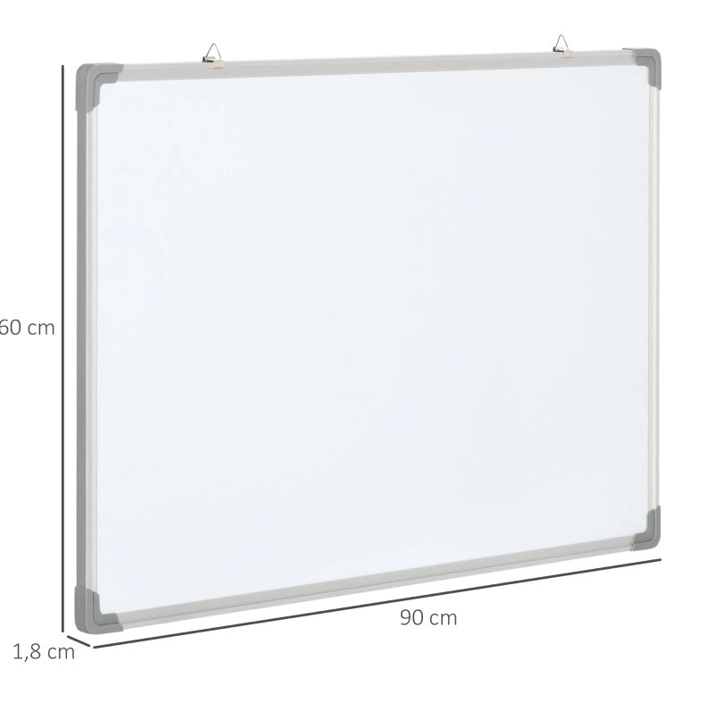 Lavagna magnetica 90x60 cm bianca con cornice in alluminio, accessori inclusi
