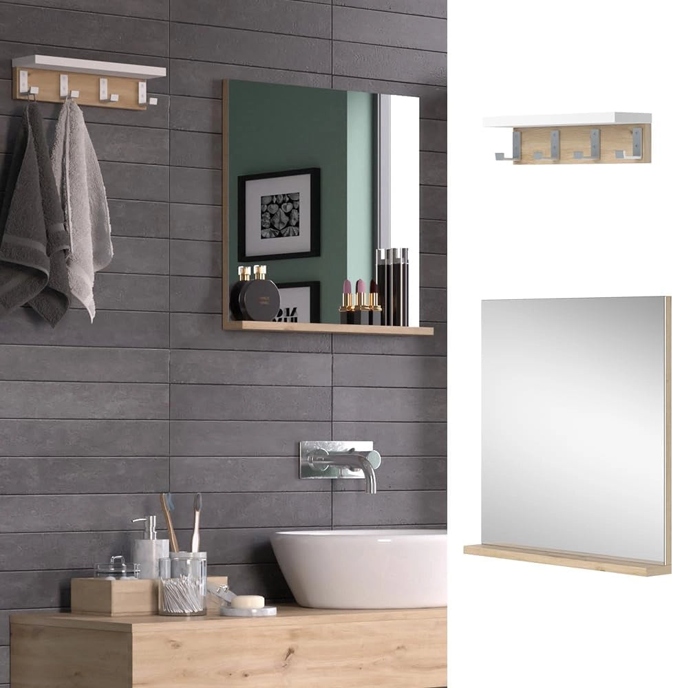 Specchio bagno Henri, Bianco, 50 x 51.6 cm con ripiano, per il montaggio sotto il lavandino con ritaglio per sifone