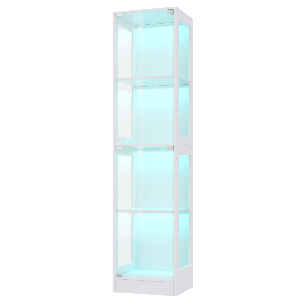 Vetrina Espositiva a LED con Vetro Temperato ¨C MINIMAL ¨C Bianco, 4 Ripiani, 40x35x170 cm