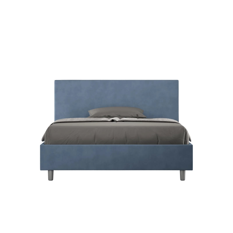Letto imbottito Matrimoniale francese 140x190 cm Adele - Con rete,Microfibra,Blu