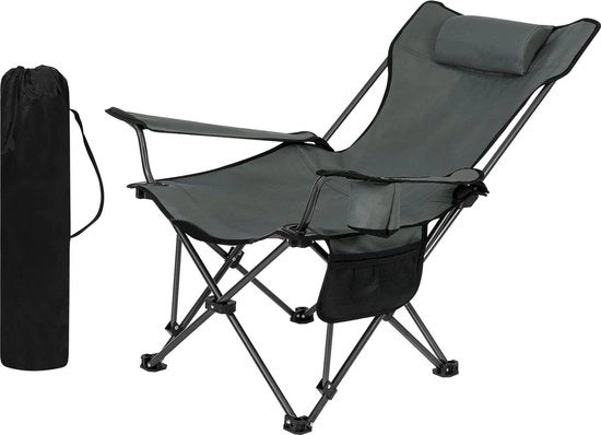 Sedia da Campeggio Pieghevole Leggera con Schienale Porta Bevande Borsa di Stoccaggio Grigia - Sostiene fino a 150 kg Sedia da Spiaggia in Alluminio Pieghevole Giardino