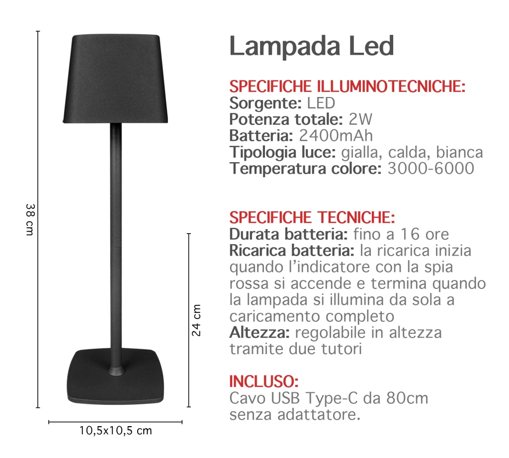 Coppia Di Lampada Da Tavolo LED Set 2 Pezzi Design Moderno Senza Fili Ricaricabile Controllo Touch Selezione Colore Intensità Dimmerabile Altezza Regolabile Con Adattatore Per Bottiglia 3000/4500/600K  2Pz-Quadrata-Nero