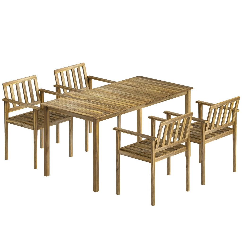 Set 5 Pezzi da Giardino con Tavolo 159x80x74 cm e 4 Sedie in Legno di Acacia Color Teak