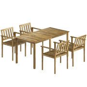 Set 5 Pezzi da Giardino con Tavolo 159x80x74 cm e 4 Sedie in Legno di Acacia Color Teak