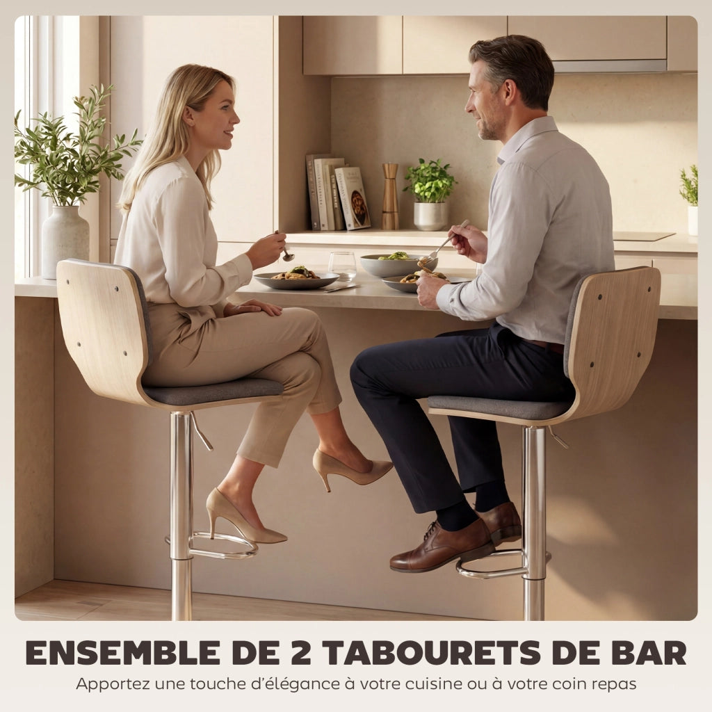 Sgabelli da Bar Regolabili in Altezza con Poggiapiedi e Schienale ¨C zephmum ¨C Grigio 41x47,5x81-102cm