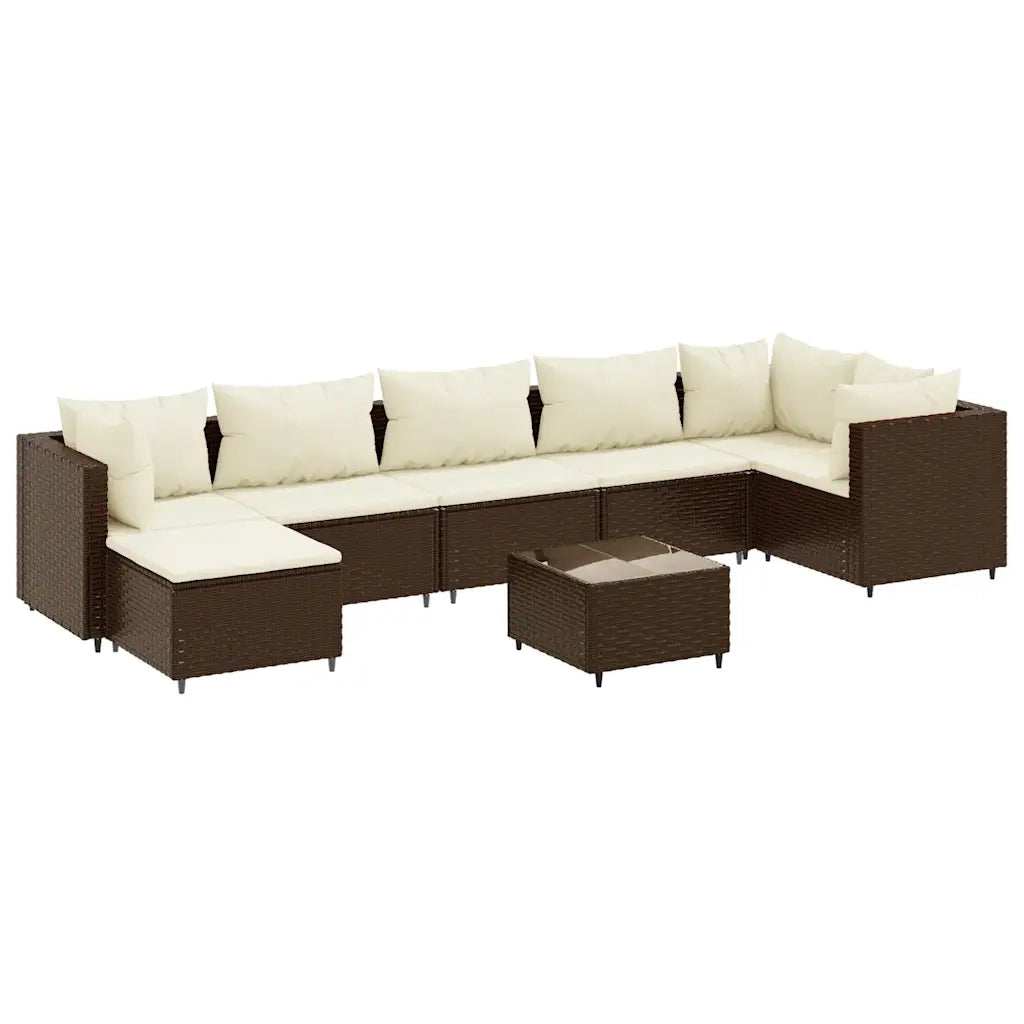 Set Divani da Giardino 8 pz con Cuscini in Polyrattan Marrone