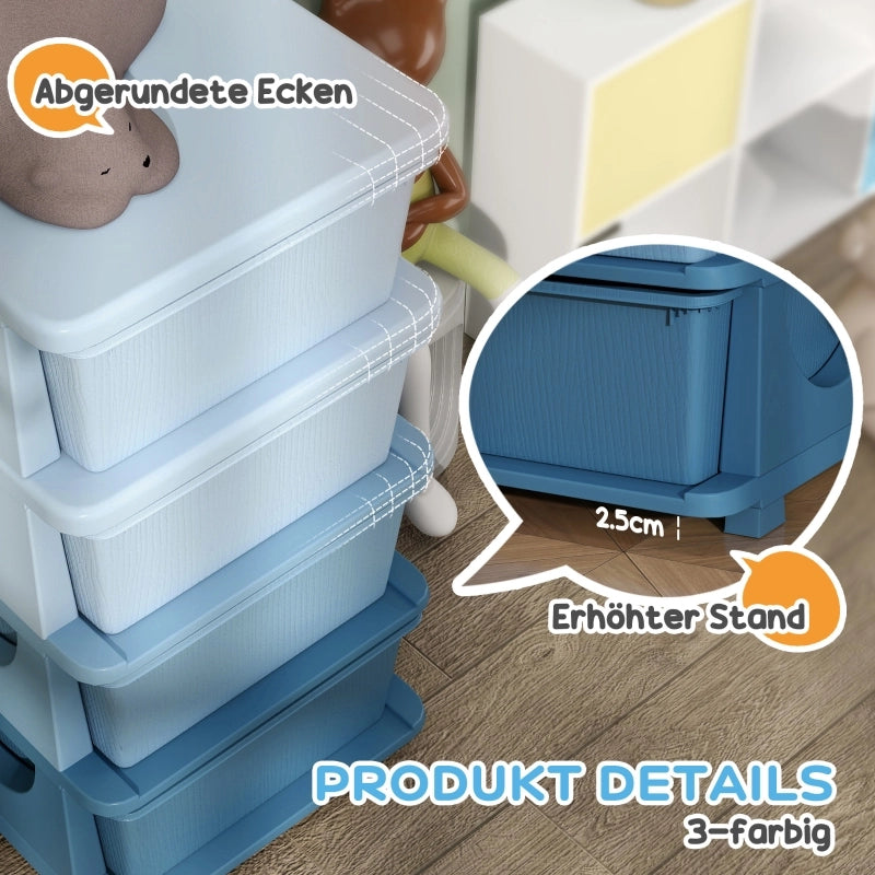 CASSETTIERA PORTAGIOCHI 37x37x76 cm Plastica Blu 4 cassetti