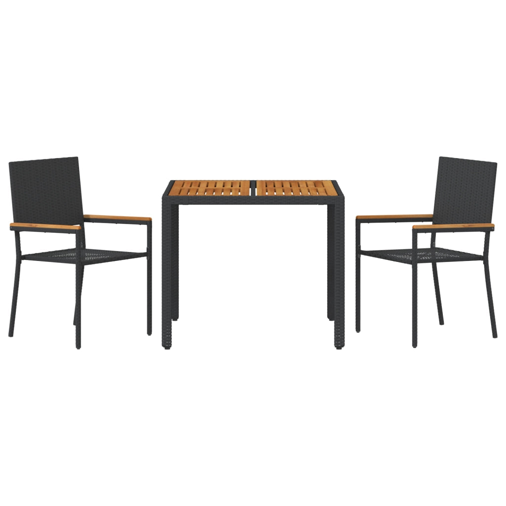 Set da Pranzo da Giardino 3 Pezzi in Polyrattan Nero