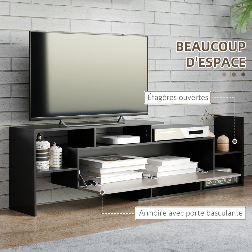 Mobile TV con credenza e scaffale a parete ¨C zephmum ¨C nero 153.6L cm