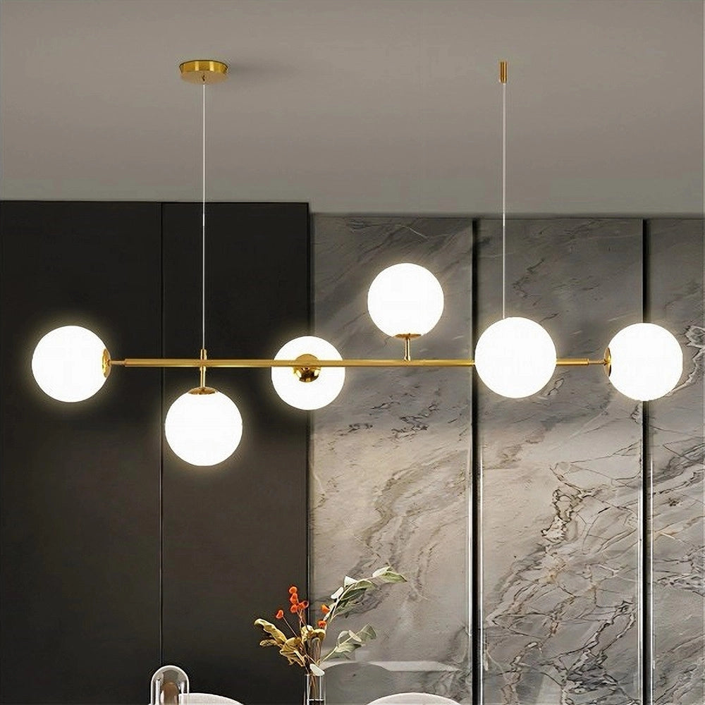 Trade Shop - Lampadario A Sospensione Oro Con 6 Sfere Bolle Bianche In Vetro Attacco G9 33726 -