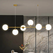 Trade Shop - Lampadario A Sospensione Oro Con 6 Sfere Bolle Bianche In Vetro Attacco G9 33726 -