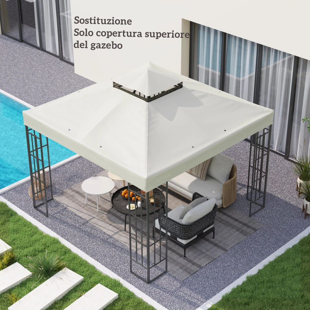 Copertura per Gazebo da Giardino 3x3 m UPF30+ a 2 Livelli in Poliestere Grigio Chiaro