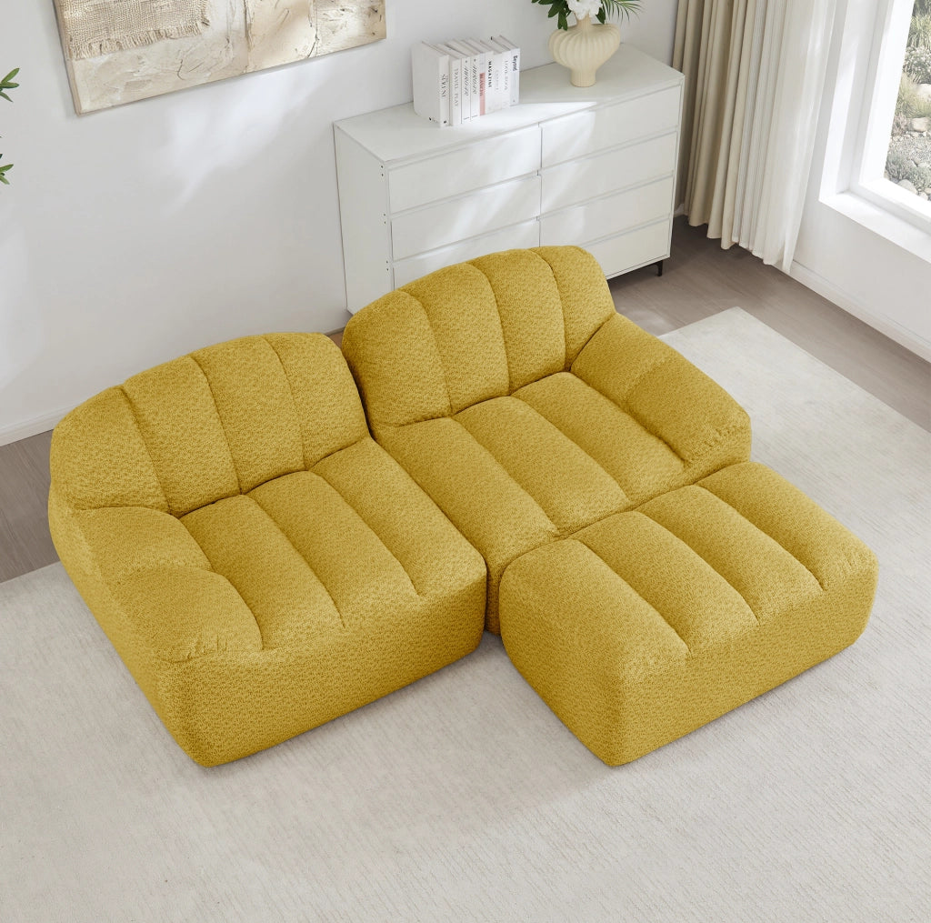 Divano modulare 210.0x165.0x79.0 cm con seduta ampia; senza montaggio; in pile granulare giallo
