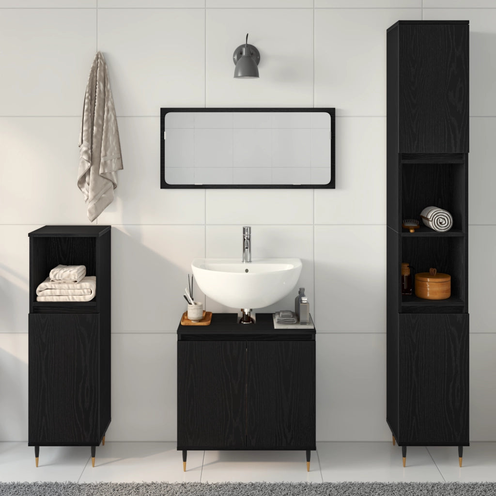 Set di Mobili per Bagno in 3 Pezzi Quercia Nera Legno Ingegnerizzato