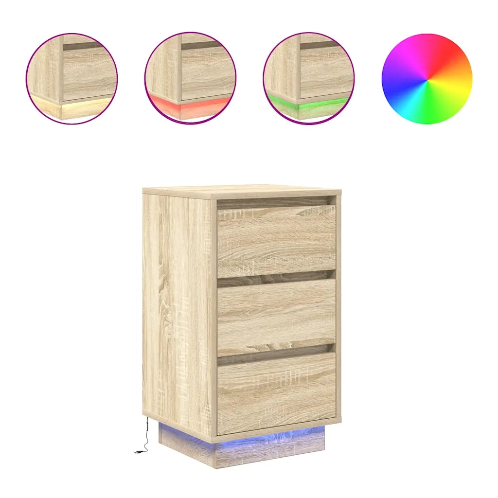 Comodino con Luci LED-Tavolino da notte Rovere Sonoma 38x34x65 cm