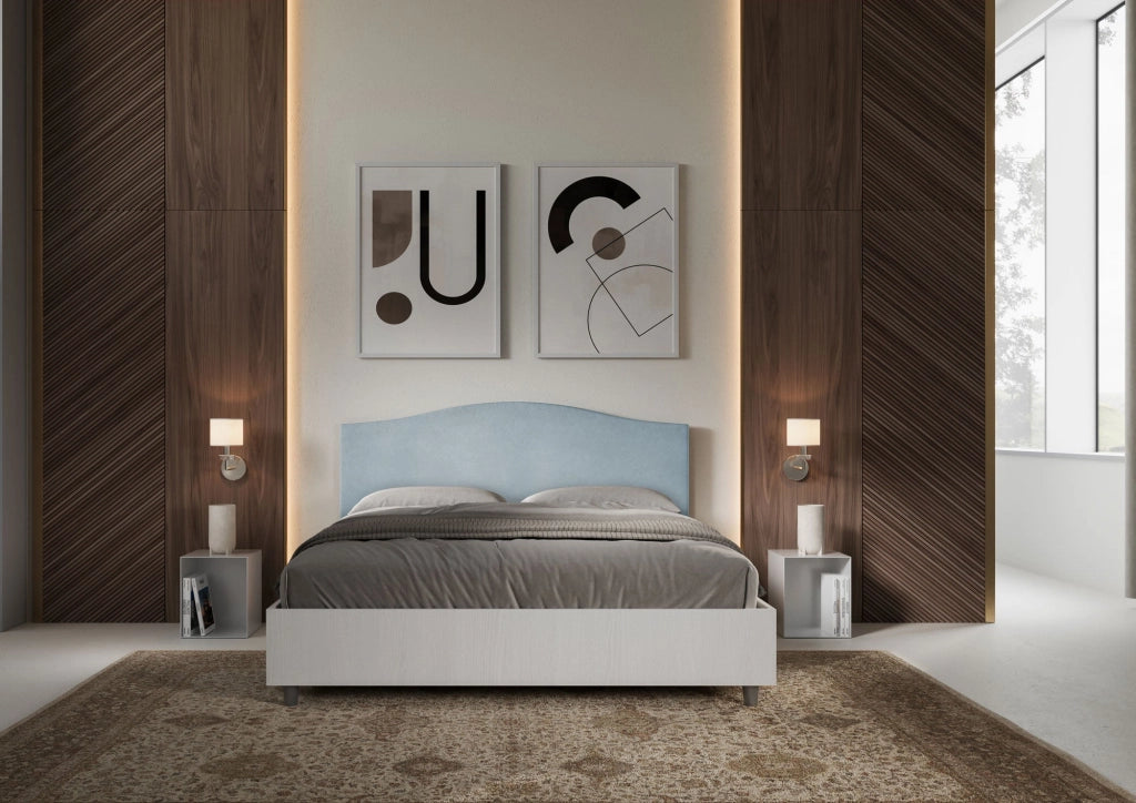 Letto matrimoniale senza rete 160x190 bianco frassino testata microfibra grigio Grace