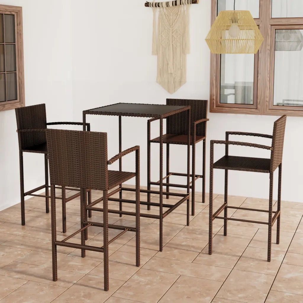 Set da Bar da Giardino 5 pz | Set Salotto da Giardino in Polyrattan Marrone