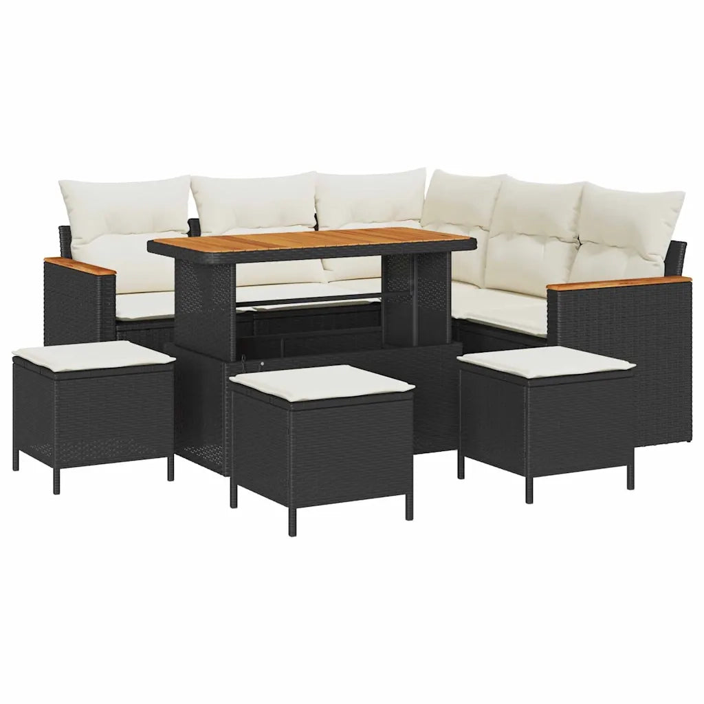Set Divano da Giardino con cuscino Nero Poly Rattan
