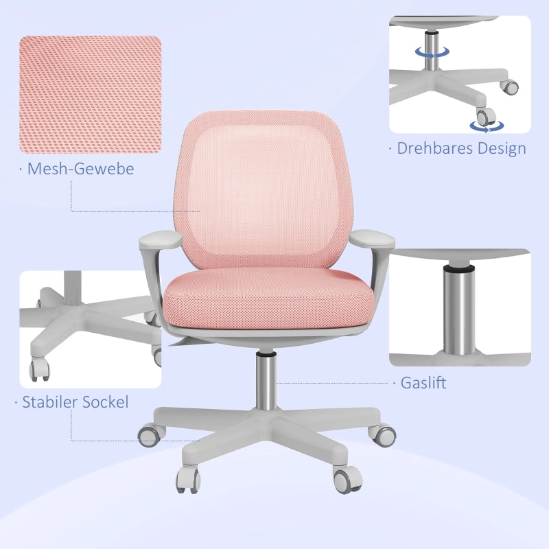 Sedia da ufficio ergonomica girevole regolabile in altezza con schienale in rete di poliestere rosa 55 × 48 × 82,5-94,5 cm